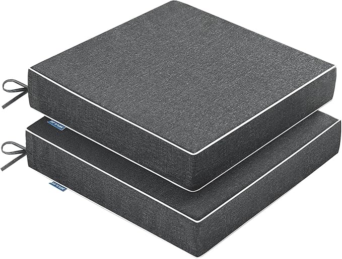 MIULEE Dark Grey Outdoor Chair Cushions Set of 2, 22x22x3 Inch Waterproof Patio Seat Cushions for Outdoor Furniture Couch Sofa, 3 Year Color Fastness High Density Foam with Adjustable Ties