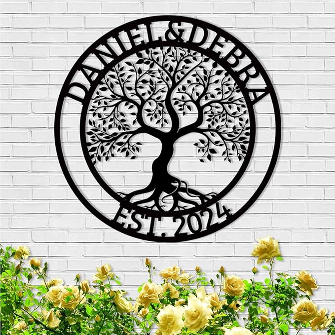 Customized Tree of Life Wall Art, Personalized Last Name Decor, Outdoor Balcony Metal Sign, Monogram Wall Art