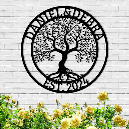 Customized Tree of Life Wall Art, Personalized Last Name Decor, Outdoor Balcony Metal Sign, Monogram Wall Art