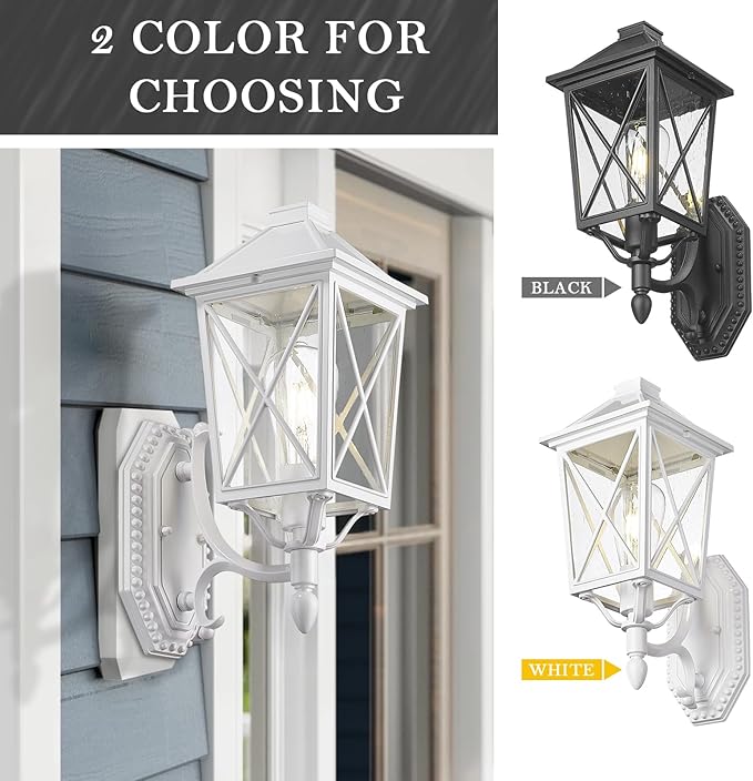 Darkaway Outdoor Wall Light Fixture,2pcs Outside Porch Lights Wall Mounted Seeded Glass Exterior Waterproof Lantern Modern E26 Socket Wall Sconce Lighting for Front Door Yard Patio