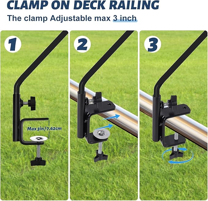 ERYTLLY 3 Inch Clamp Deck Hook 28" Long Deck Hook for Hanging Bird Feeder,Plants,Wind Chimes,Lanterns 1 Pack