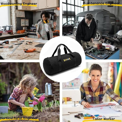 14 Inch Small Tool Bags for Men, Wide Mouth Zipper Tool Storage Bag, Large Capacity Canvas Tool Tote Bag, Multi-Function Tool bag for Storage Wrenches, Screwdrivers, Repair Tools (Black)