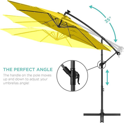 Best Choice Products 10ft Solar LED Offset Hanging Market Patio Umbrella for Backyard, Poolside, Lawn and Garden w/Easy Tilt Adjustment, Polyester Shade, 8 Ribs - Yellow