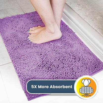 Muddy Mat® | Super Water Absorbent Door Mat Indoor, Microfiber Quick Dry Chenille Entryway Rug, Slip Resistant Front Door Mat, Indoor Mats for Entryway, Machine Washable Pet Rug, Purple 24"x60"