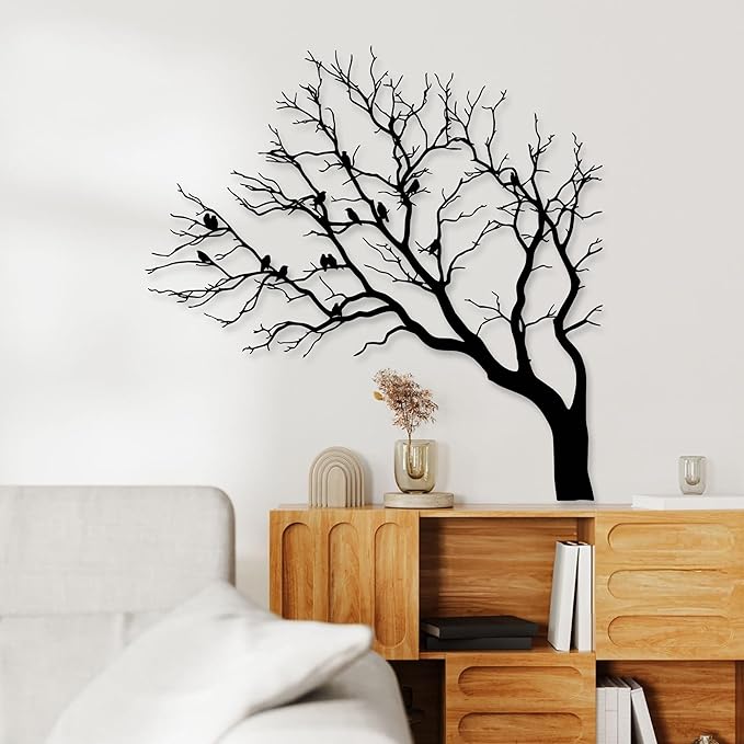 Rajukit Tree of Life Metal Wall Art,Outdoor Metal Tree Wall Sculpture with Branch & Birds, Nature-Themed Wall Hangings for Garden, Patio, or Living Room Decor