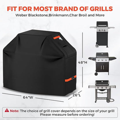 Grill Cover for Outdoor Grill 600D Heavy Duty 64Inch Waterproof,UV & Fade Resistant,BBQ Cover with Adjustable Straps,BBQ Grill Cover for Weber,Blackstone,Charbroil etc,Black