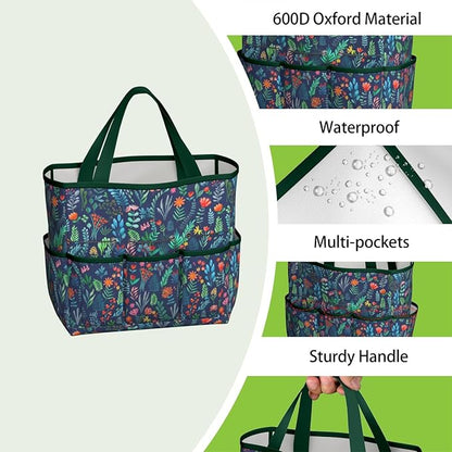 Daisy Flowers Garden Tool Bag - Waterproof Garden Tote with 8 Pockets, Large Storage Home Organizer Gardening Tool Oxford Bag for Garden Tools Kits Holder, Ideal Outdoor Gardening Gift for Women & Men