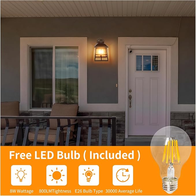 FUDESY Dusk to Dawn LED Outdoor Wall Lantern,White Plastic Photocell Sensor Porch Light with 8W 800LM Edison Filament Bulb,Exterior Wall Mount Light Fixture for Yard,Patio,Garage