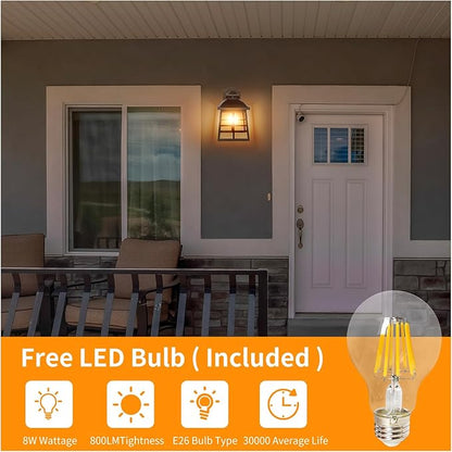 FUDESY Dusk to Dawn LED Outdoor Wall Lantern,White Plastic Photocell Sensor Porch Light with 8W 800LM Edison Filament Bulb,Exterior Wall Mount Light Fixture for Yard,Patio,Garage