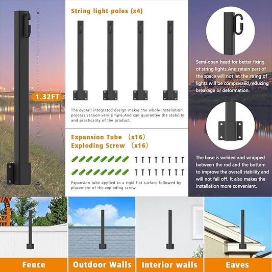 10 Pack 2.8FT String Light Poles,Light Poles for Outside String Lights,Outdoor Light Poles Metal Pole Stand for Patio,Backyard,Deck