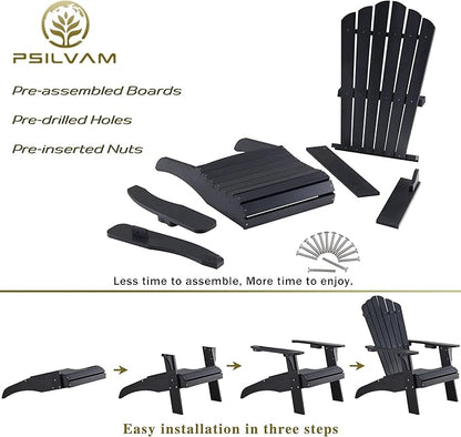 Psilvam Adirondack Chair, Oversized Poly Lumber Fire Pit Chair with Cup Holder, 350Lbs Support Patio Chairs for Garden, Weather Resistant Outdoors Seating, Relaxing Gift for Father & Mother (4, Black)