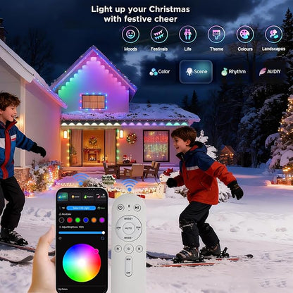 Permanent Christmas Outdoor Lights for House, 100ft RGB+IC and Tunable White Warm to Cool Color Changing Exterior Lighting, IP67 72 LED Eave Lights for Holiday, Christmas, Daily Lighting