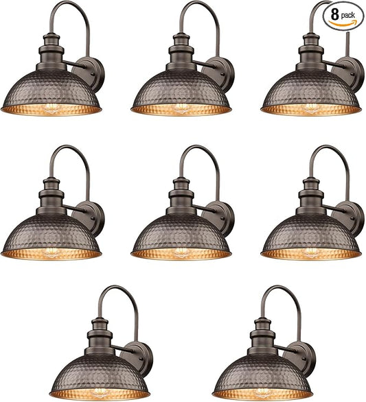 Outdoor Farmhouse Barn Lights, Anti-Rust Outdoor Wall Sconce, Exterior Wall Lights, Front Door Mounted Lighting Fixture,Vintage Outside Lighting for Porch,Garage,Patio (Oil-Rubbed Bronze, 8 Pack)
