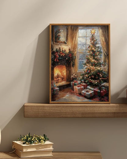 InSimSea Framed Canvas Wall Art, Vintage Christmas Tree Decor, Living Room Pine Tree Decorations, Winter Cottagecore Decor for Bedroom Bathroom, Xmas Holiday Decorations Gifts, 12x16 Inch