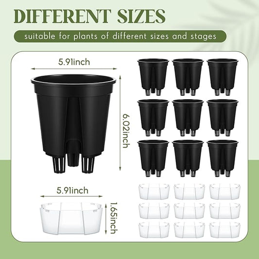 Wonderjune Self Watering Pots for Indoor Plants with Deep Reservoir and High Drainage Holes for Outdoor Plants and Flowers, Bare Root Planter(5.91'',Black,9 Pcs)