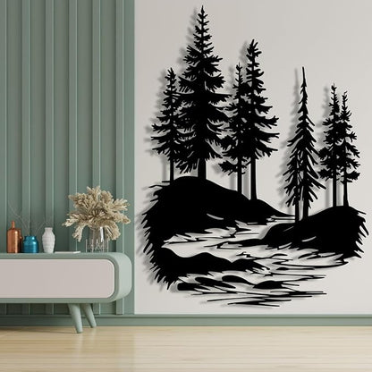 lunwall Metal Pine Tree Wall Art, Metal Forest Wall Art, Pine Branch Wall Decor, Christmas Tree Wall Decor, Forest Wall Hanging, Nature Lover Gift (Style 3, 47" H x 36" W / 120 x 91 cm)