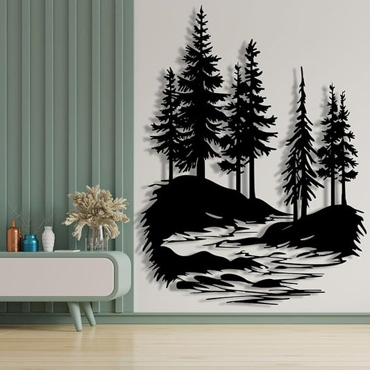 lunwall Metal Pine Tree Wall Art, Metal Forest Wall Art, Pine Branch Wall Decor, Christmas Tree Wall Decor, Forest Wall Hanging, Nature Lover Gift (Style 3, 30" H x 23" W / 76 x 57 cm)
