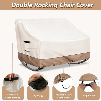 Outdoor Rocking Chair Cover, Heavy Duty Waterproof Oversized Double Rocking Papasan Chair Cover with Split Zipper, Easy to use, Beige