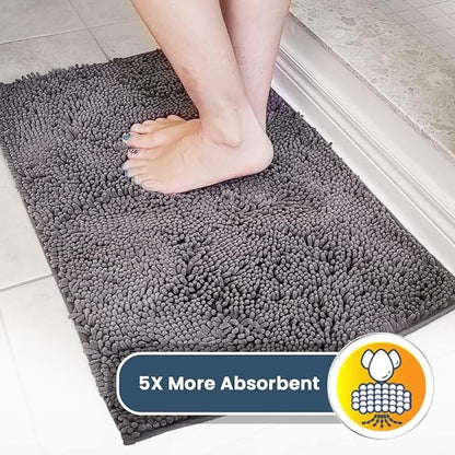 Muddy Mat® | Super Water Absorbent Door Mat Indoor, Microfiber Quick Dry Chenille Entryway Rug, Slip Resistant Front Door Mat, Indoor Mats for Entryway, Machine Washable Pet Rug, Grey XXL 60"X48"