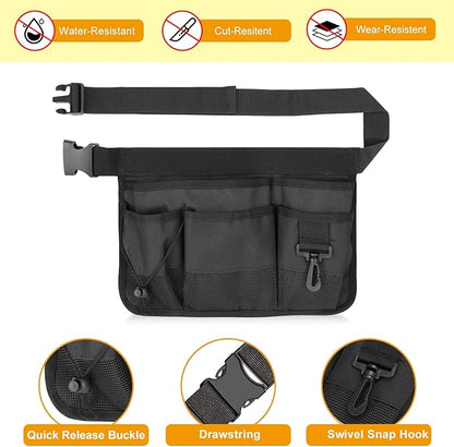 Gardening Tool Waist Bag Belt Heavy Duty Oxford Tool Apron with 7 Pockets of Different Sizes and Depth (Black)