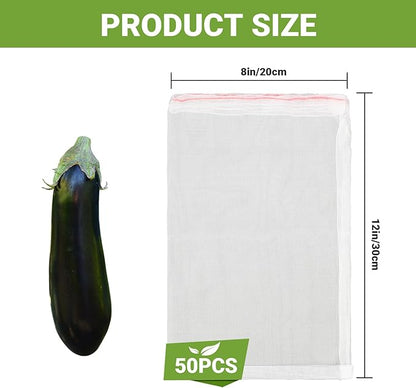 Fruit Protection Bags for Fruit Tree, 50pcs 8x12 in Grape Netting Bags with Drawstring, Reusable Cover Mesh Protect Plants Flowers Veggies from Insects Birds Flies