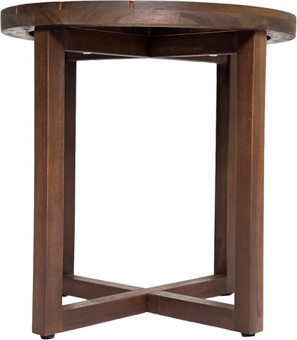 Christopher Knight Home Jara Outdoor Round Side Table, Slat Panel Small Coffee Table, Acacia Wood Side Desk for Backyard Balcony Garden, Weather Resistant Patio End Table, Dark Oak
