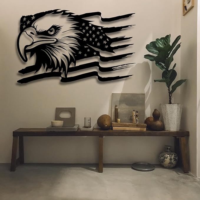American Eagle Metal Wall Art - US Large Eagle Wall Sign - Patriotic Independence Day Gift, 41x26inches / 105x66cm, Style 1