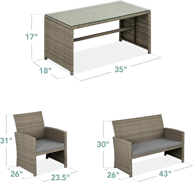 Best Choice Products 4-Piece Outdoor Wicker Patio Conversation Furniture Set for Backyard w/Coffee Table, Seat Cushions - Taupe/Cement Gray