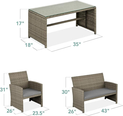 Best Choice Products 4-Piece Outdoor Wicker Patio Conversation Furniture Set for Backyard w/Coffee Table, Seat Cushions - Taupe/Cement Gray