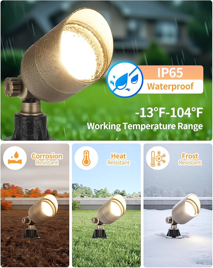 Cheopha Solid Brass Low Voltage Outdoor Spotlight, 12V Landscape Lighting, Compact Size Low Voltage Spot Light with Replaceable 5W MR16 LED Bulb 2700K, IP65 Outdoor Spotlights for Yard Garden 1-Pack