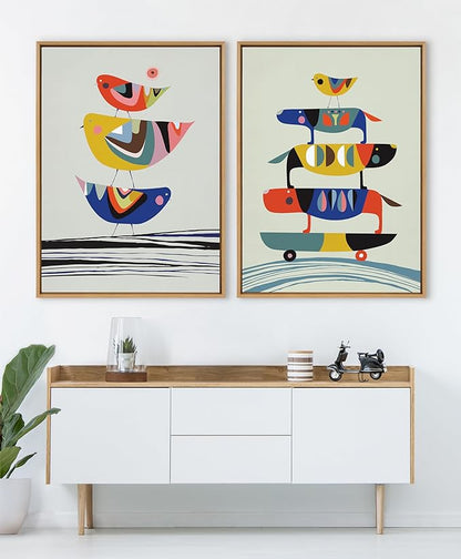 Kate and Laurel Sylvie The Family Tree Framed Canvas Wall Art by Rachel Lee of My Dream Wall; 31.5x41.5 Natural; Colorful Animal Art for Wall