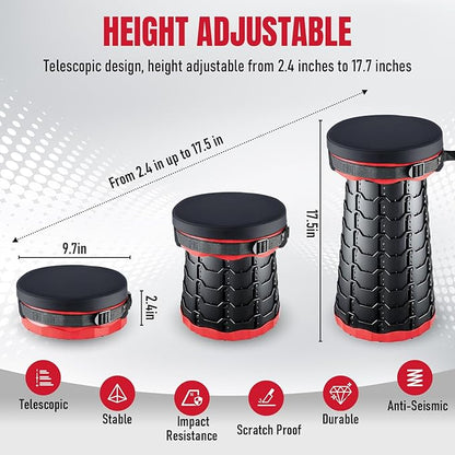 2026 Upgraded Collapsible Stool with Cushion, Portable Folding Stool for Adults Heavy Duty, Camping Stools for Outdoor Camping Travel Hiking Fishing, Adujstable Folding Chair Footrest,Red