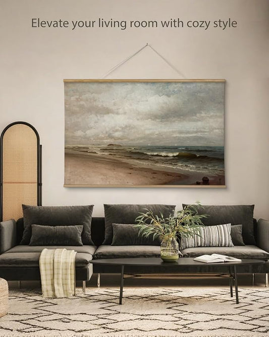 ARPEOTCY Extra Large Vintage Framed Wall Art, 36x54 Inch Coastal Ocean Beach Seascape Hanging Canvas Prints Scroll Wall Art Decor for Living Room Bedroom, Retro Scenery Pictures Above of Bed