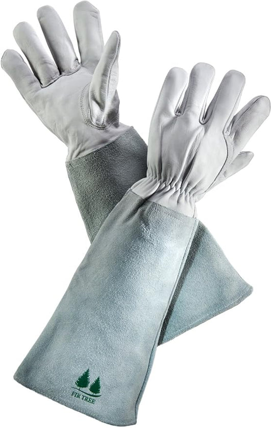 Leather Gardening Gloves by Fir Tree. Premium Goatskin Gloves With Cowhide Suede Gauntlet Sleeves. Perfect Rose Garden Gloves. Men's and Women's Sizes. (See Size Chart Photo) Size S