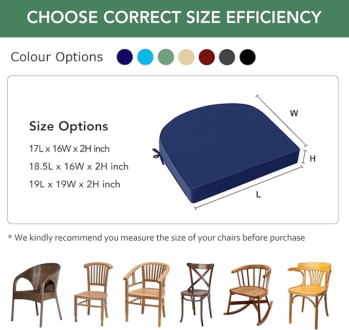 Outdoor Chair Cushions Set of 4: Waterproof & Fade Resistant Patio Furniture Cushions - 19 x 19 x 2 Inch Non Slip Round Corner Seat Cushion Pads with Removable Cover for Garden Yard Lawn, Navy Blue
