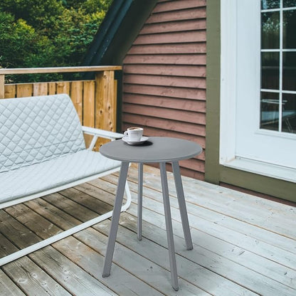Meluvici Outdoor Side Table, Weather Resistant Patio Small Outdoor Indoor Round Metal Steel Small Side Table, Waterproof End Table for Garden Balcony Yard, Grey