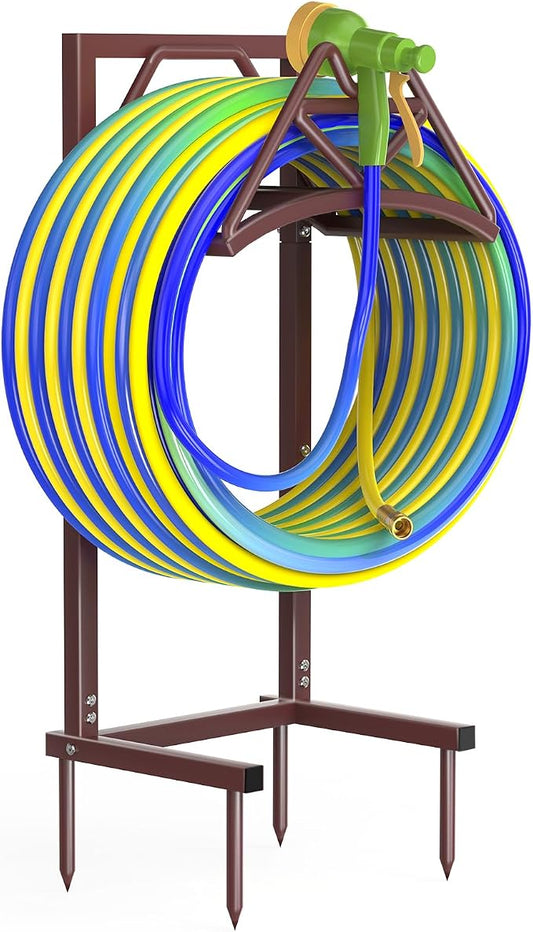 New Garden Hose Holder, Heavy Duty Freestanding Water Hose Holder Stand Holds 160-feet Hose, Detachable Hose Storage Reels Hanger Rack for Outside Yard Lawn Farm, Bronze