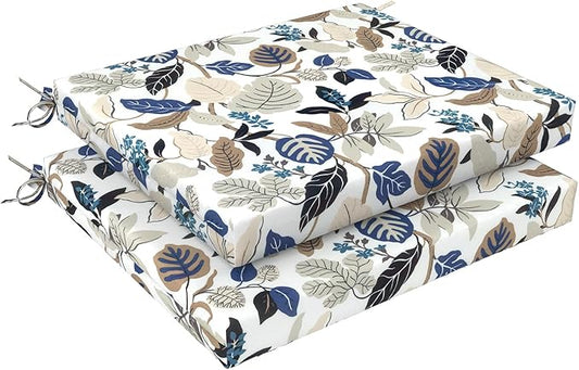 LVTXIII Outdoor Chair Cushions, Fade-Resistant Patio Furniture Cushions Outdoor Chair Pads with Ties for Dining Chairs and Garden Furniture Use, 18.5"x16"x2" 2 Pack, Breeze Leaves Beige