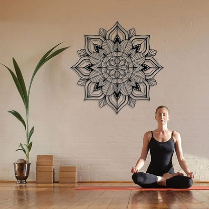 Resama Large Metal Mandala Wall Decor, Unique Lotus Flower Wall Art, Suitable for Office and Home Indoor and Outdoor Decoration (Black, 45''x22.6'' / 114x57.5cm)