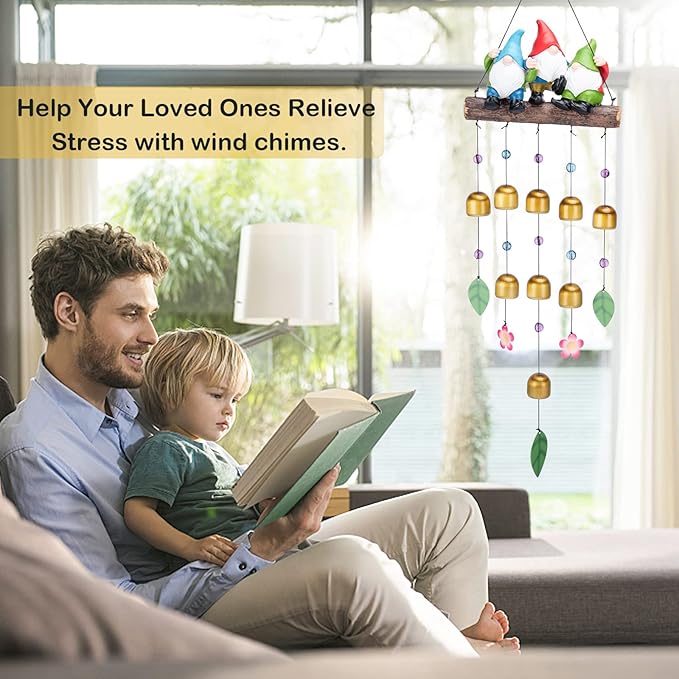 Taman Wind Chime for Outside - Gnomes Windchime for Outdoor Garden Decorative Metal Bronze Mobile Wind Chime Memorial Sympathy Gift for Home, Outdoor, Yard, Patio,Garden Decor, 29"
