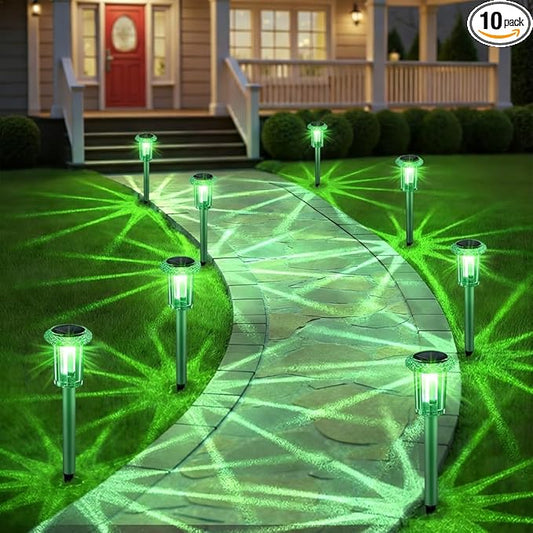 Eyrosa Solar Outdoor Lights, St Patricks Day 10 Pack Solar Pathway Lights Outdoor Waterproof, Stainless Steel Stake Lighting for Garden Yard Path Walkway Driveway Patio Lawn Outside Décor,Green