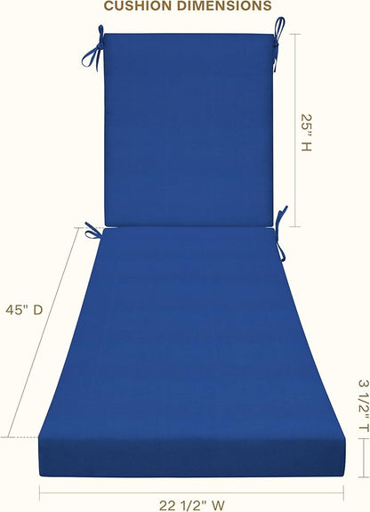 Honeycomb Outdoor Heritage Chaise, 22.5" W x 70" L, Textured Solid Sapphire Blue Chair Cushion for Patio Furniture