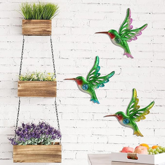 Metal Hummingbird Wall Decor, Wall Art Hanging Sculpture for Patio Fence, Set of 3, 9 Inch, Indoor Outdoor Gift for Family