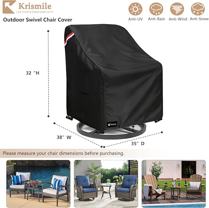 Outdoor Swivel Rocker Chair Cover 2 Pack,Waterproof Rocking Chair Covers, All-Weather Protection Outdoor Lawn Patio Furniture Covers for Patio Chair 35" W x 38" D x 32" H, Black