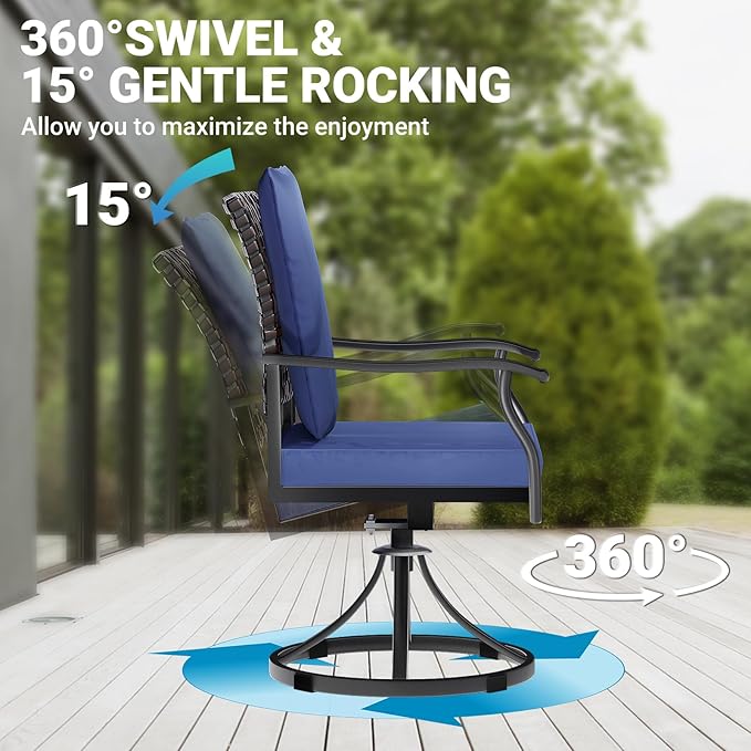 LEVELEVE 5 Piece Outdoor Patio Dining Set with 4 Swivel Dining Chairs & 1 Large Round Dining Table,Bistro Furniture Set for Lawn, Garden, Deck, Backyard and Porch