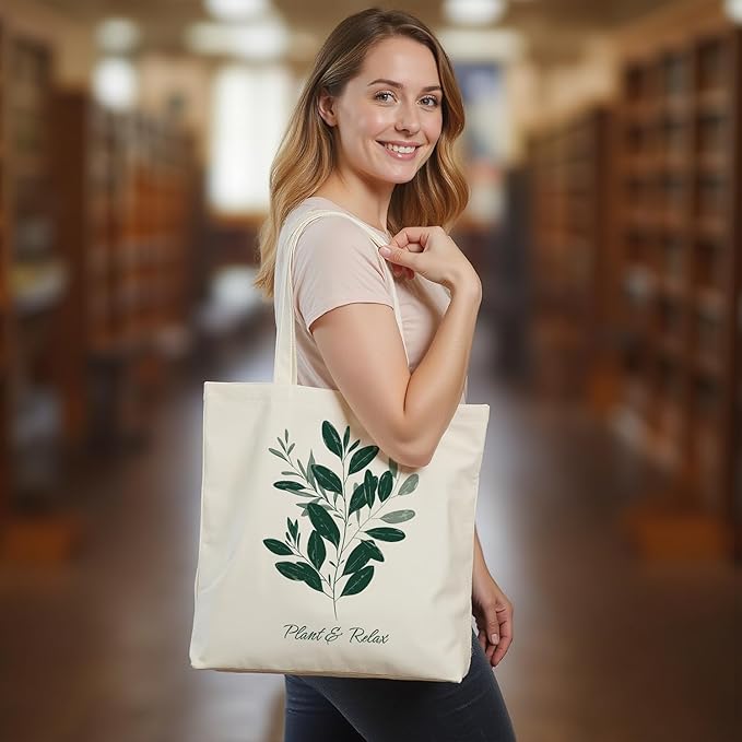 itgowisa Canvas Tote Bag for Women, Tote Bag with Zipper Inner Pocket, Zippered Canvas Bag for Shopping Work Grocery Everyday