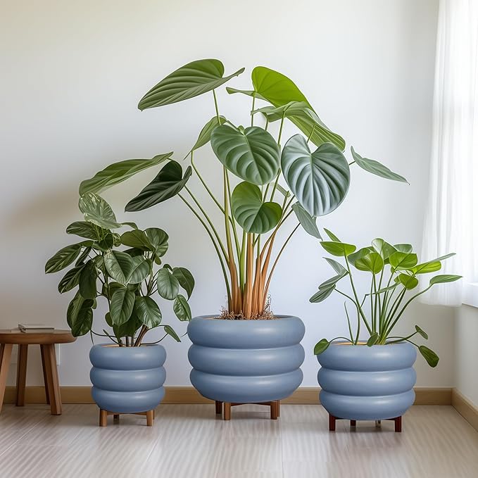 SQOWL 10 Inch Plant Pot Indoor - Ceramic Plant Pot with Drainage Hole Large Outdoor Planter Unique Flower Pot Modern Round Planter for Front Door Decor Gray