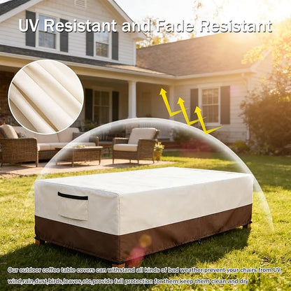 Waterproof Patio Coffee Table Cover, Rectangular Outdoor Small Side Table Cover - Fits up to 42L x 26W x 16H inches, Beige
