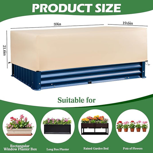 Plant Covers Freeze Protection 2 Pack with Elastic Drawstring, 3.54 oz/yd² Winter Cold Weather Frost Blanket Planter Box Cover for Raised Bed Outdoor Flowers Potted, 59 x 19.6 x 21.6 INCH