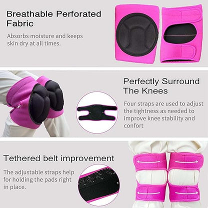 2 Pairs Women's Gardening Knee Pads for Work, Waterproof Kneepads with Thick Foam Padding for Kneeling on Concrete Floors, Soft Cushion Knee Pad for Cleaning, Flooring, Crawling, Weeding, Pink M